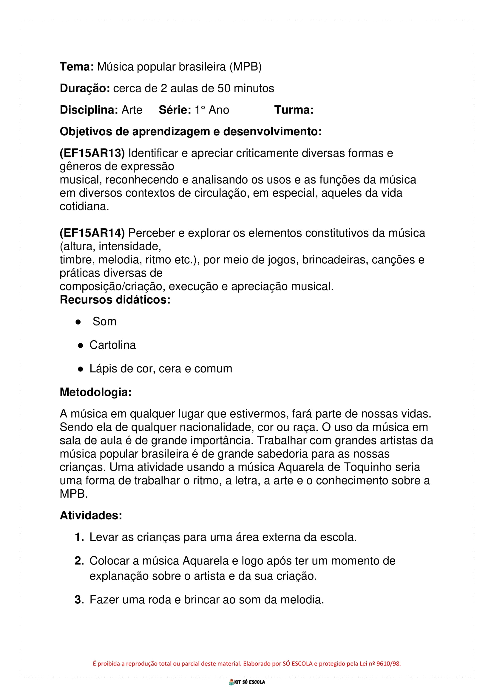 PLANOS DE AULA BNCC - ENSINO FUNDAMENTAL - 1 ANO - ARTES - KIT SO ESCOLA-29