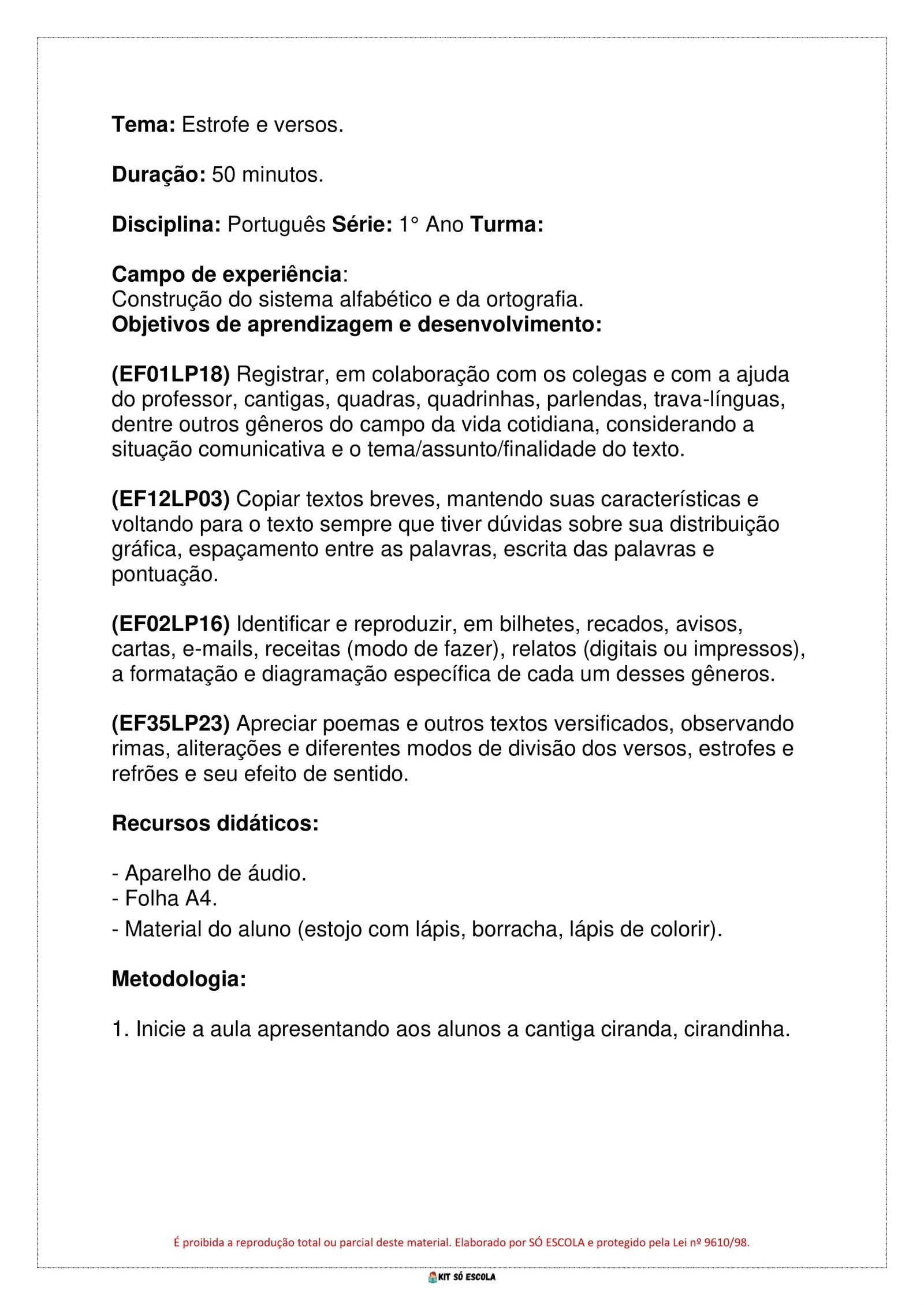 PLANOS DE AULA BNCC - ENSINO FUNDAMENTAL - 1 ANO - PORTUGUES - Parte 02- KIT SO ESCOLA-29