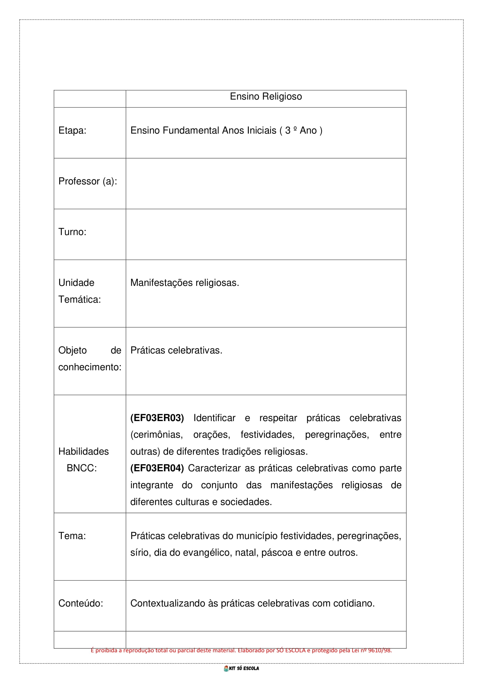 PLANOS DE AULA BNCC - ENSINO FUNDAMENTAL - 3 ANO - ENSINO RELIGIOSO - KIT SO ESCOLA-22
